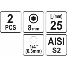 Biti de 25 mm 1/4" cu cap hexagonal H8 Yato..